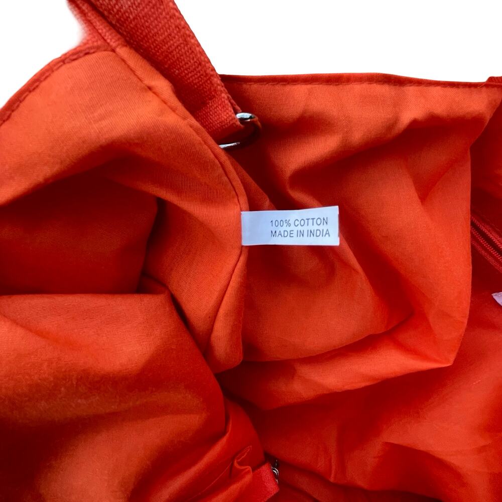 100% Cotton Bohemian Boho Signature Tote Bag in Aqua-Orange L - Picture 4 of 8